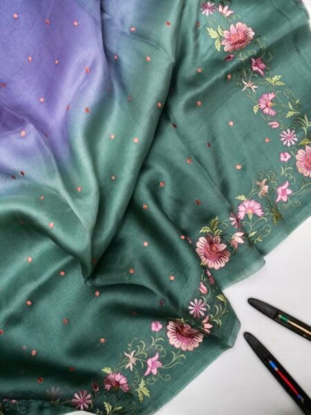 PURE BANARASI ORGANZA CHIKANKARI SAREE