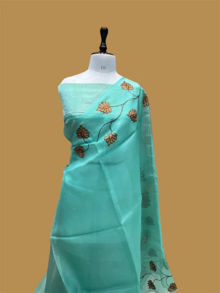 PURE BANARASI ORGANZA JHAAD CHIKANKARI SAREE