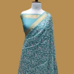 PURE BANARASI KORA KASHMIRI CHIKANKARI SAREE