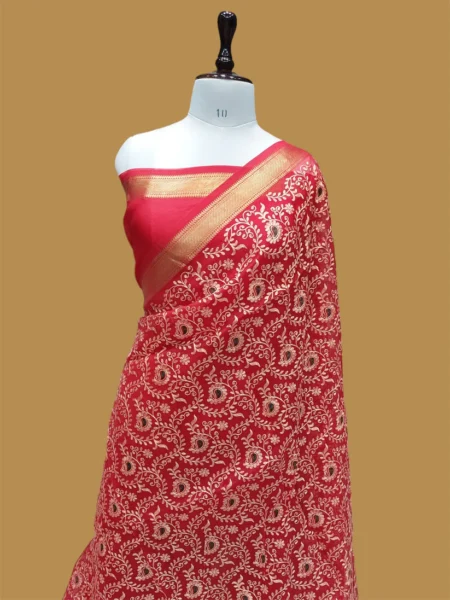 PURE BANARASI KORA KASHMIRI CHIKANKARI SAREE