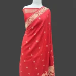 TOMATO RED PURE TUSSAR SILK BANARASI HANDWOVEN (KADHUA)SAREE