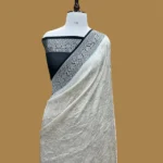 'OFF WHITE BLACK' PURE KHADDI CHIFFON BANARASI HANDLOON SAREE