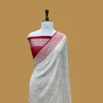 'OFF WHITE RED' PURE KHADDI CHIFFON BANARASI HANDLOON SAREE