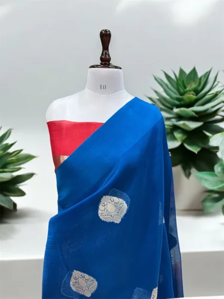 'GERMAN BLUE' PURE KORA HANDLOOM BANARASI SAREE