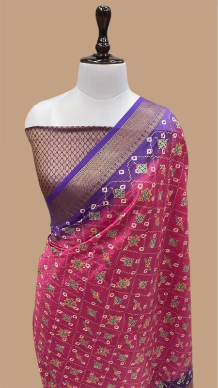 PURE COTTON SILK CHIKANKARI BANDHANI HANDLOOM BANARASI SAREE
