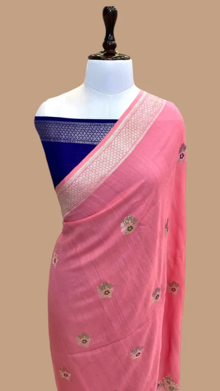 HANDWOVEN TUSSAR GEORGETTE SILK BANARASI SAREE