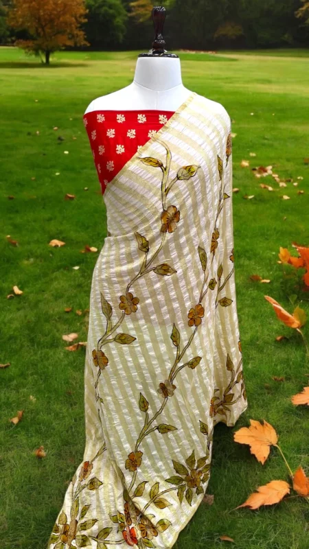 HANDWOVEN MASHRU SILK HANDPAINTED BANARASI SAREE