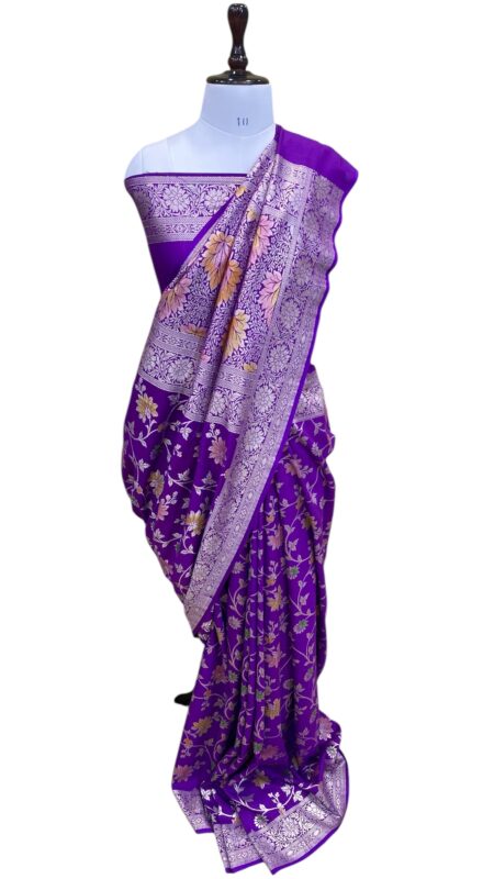 Handwoven pure moonga silk handpainted banarasi saree