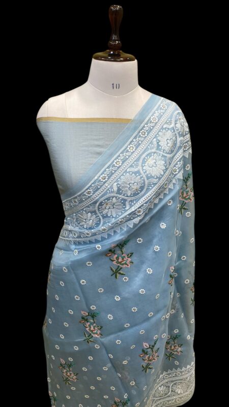 Pure organza chikankaari banarasi saree