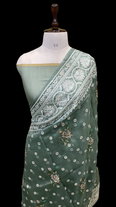 Pure organza chikankaari banarasi saree