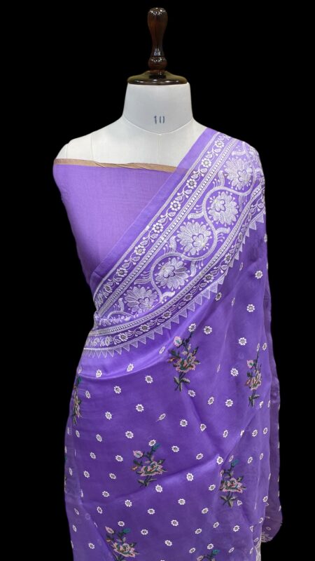 Pure organza chikankaari handloom banarasi saree