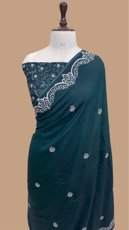 Pure moonga silk handloom banarasi chikankari saree