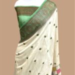 Pure moonga silk handloom banarasi handpainted rangkaat saree with chikankari
