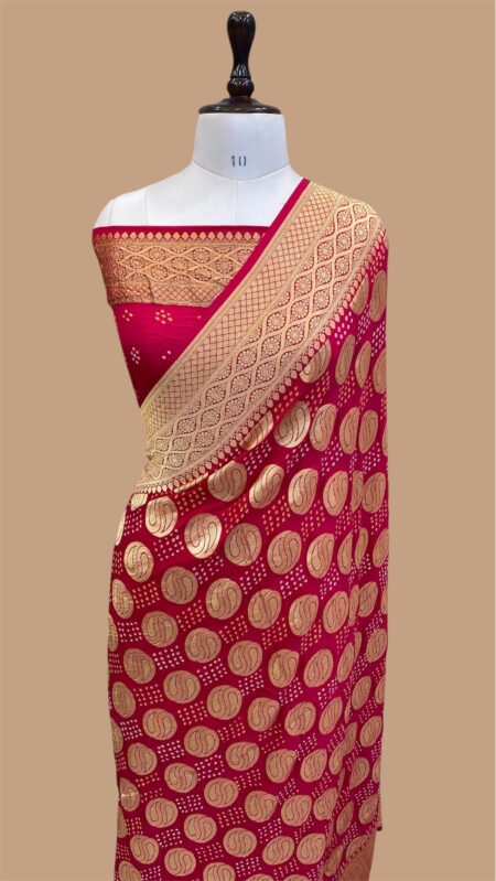 Pure khaddi georgette handloom banarasi bandhani saree