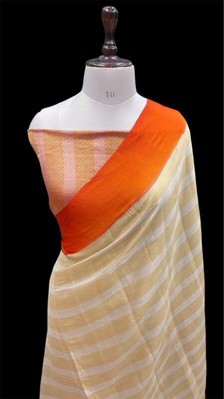 Pure khaddi georgette tissue silk strip banarasi saree